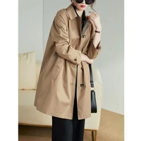 2022 spring and autumn mid length womens trench british style all match coat single breasted loose khaki women spring jackets