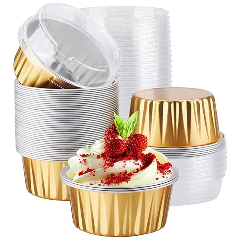 Акция! Десертные чашки с крышками Золотая алюминиевая фольга для выпечки