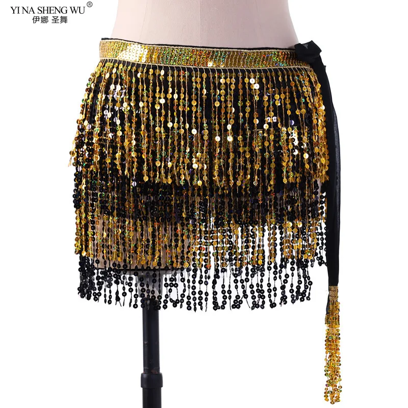 

Belly Dance Hip Scarf Dancer Costume Colorful Sequins Fringes HipScarf Belt Waist Skirt BellyDance Sequins Tassel Wear Accessory