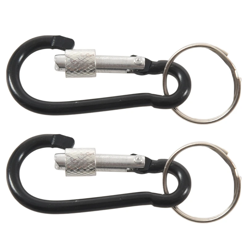 

2X 6 Cm Long Black Aluminum Alloy Screw Locking Split Ring Keyring Carabiner Hook