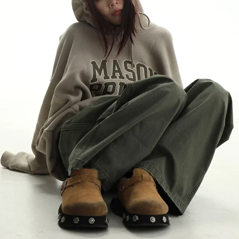 Женские кожаные бостонские дизайнерские туфли на толстой подошве с шипами ивы