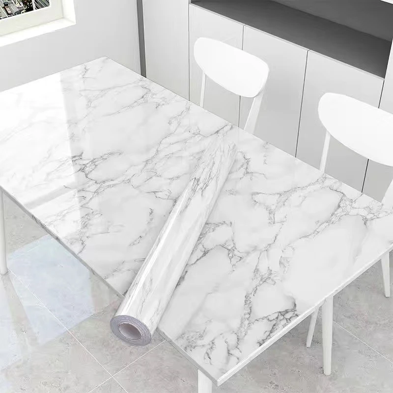 80cm Width Marble PVC Self Adhesive Wallpaper Contact Paper Waterproof Oil-proof Wall Stickers Kitchen Countertop Home Decor