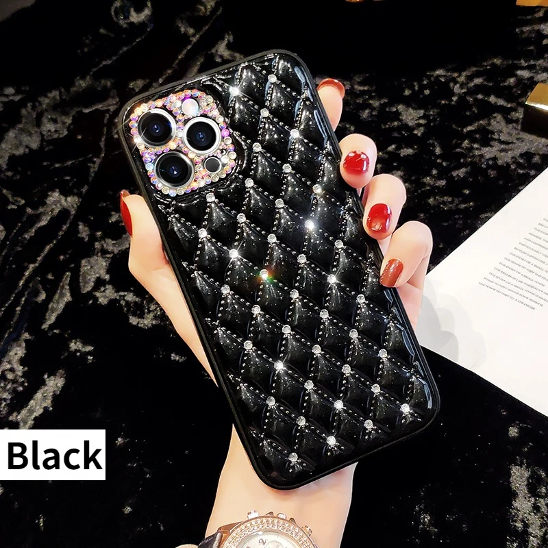 Luxury Rhinestones Lens Full Drill Phone Case For iPhone 13 12 11 Pro X XS MAX XR For iPhone 7 8 Plus SE2 Diamond Glitter Cover