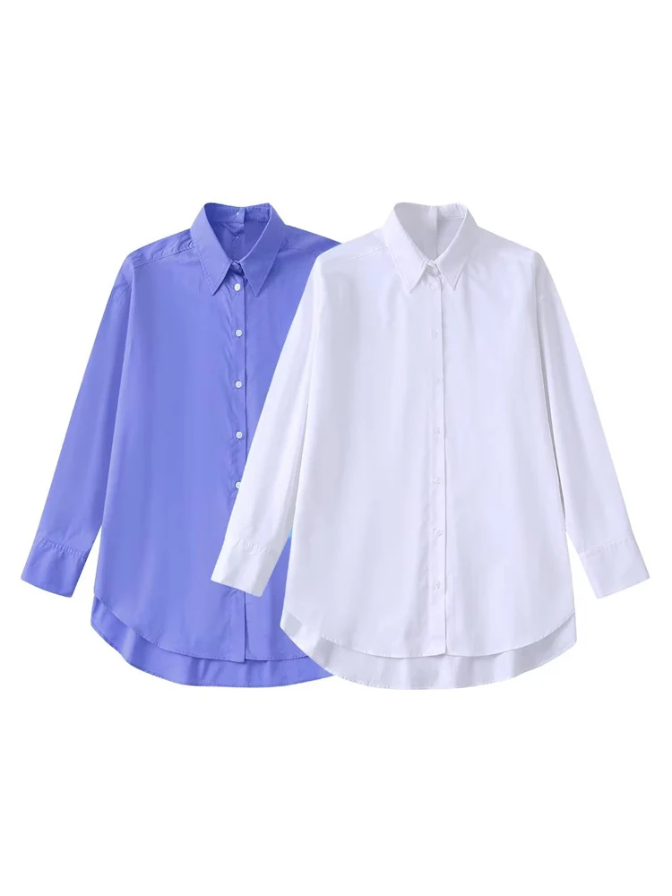 

2022 Summer Women Loose Shirts Blouses Tops Fashion Solid Turn-down Collar Female Elegant Street Poplin Top Clothing