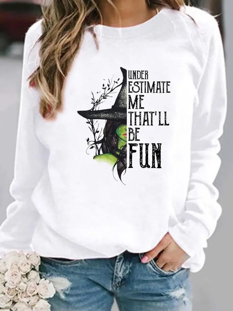 

Halloween Print Woman Fall Autumn Women Casual Witch Letter Trend Cute Pullovers Female Spring Hoodies Graphic Sweatshirts
