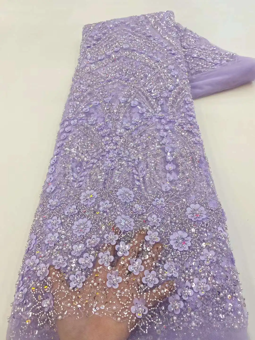 Новейшая ткань с блестками 2024 бусин кружевная вышитая Тюль Ткань для жениха