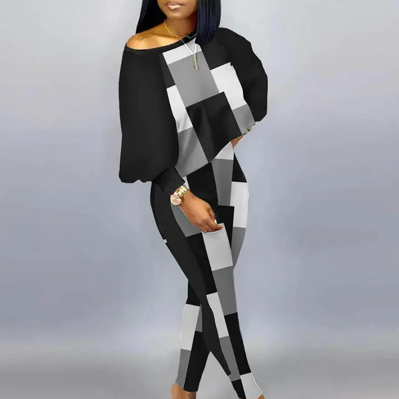 Женский спортивный костюм с принтом цепей весенний пуловер длинным