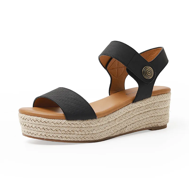 

Summer 2022 Open Toes Straw Platform Shoes Comfortable and Simple One Word Buckle Women's Sandals