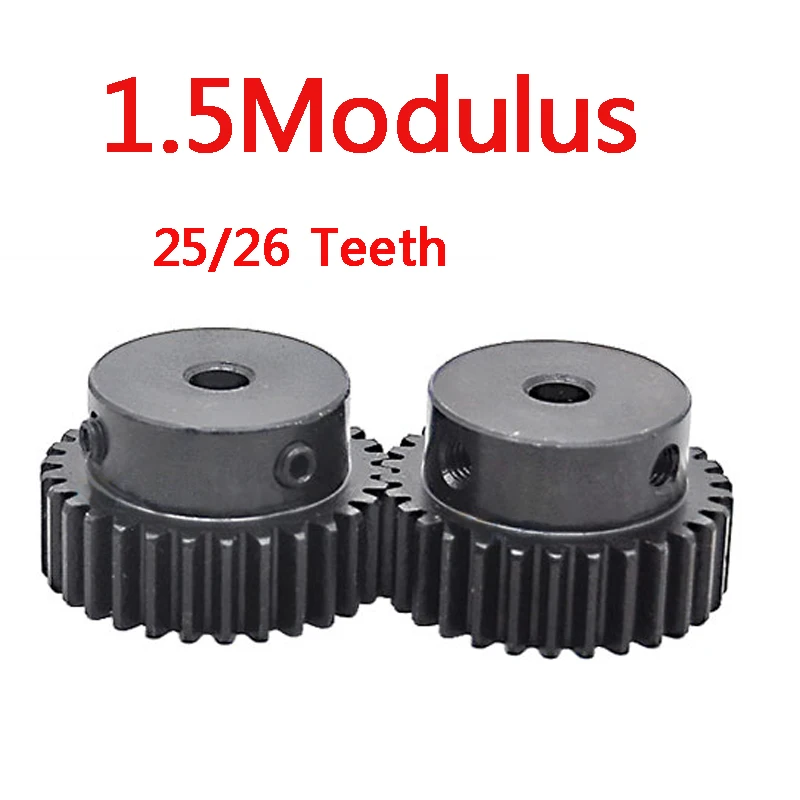 

1.5 Modulus Spur Gear Pinion Motor Boss Gear 1.5M25T 45 Steel Cylindrical Straight Gears 25/26 Teeth with Keyway Hole 6x2.8mm