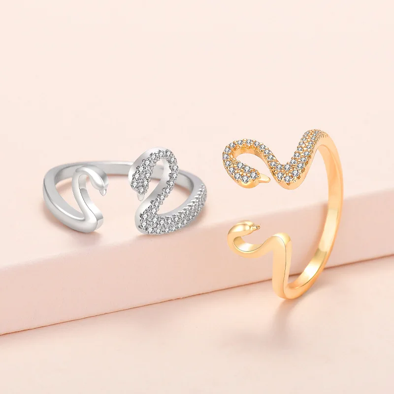 

New 2022 Designer Swan Ring Gold Plated Zircon Opening Ring