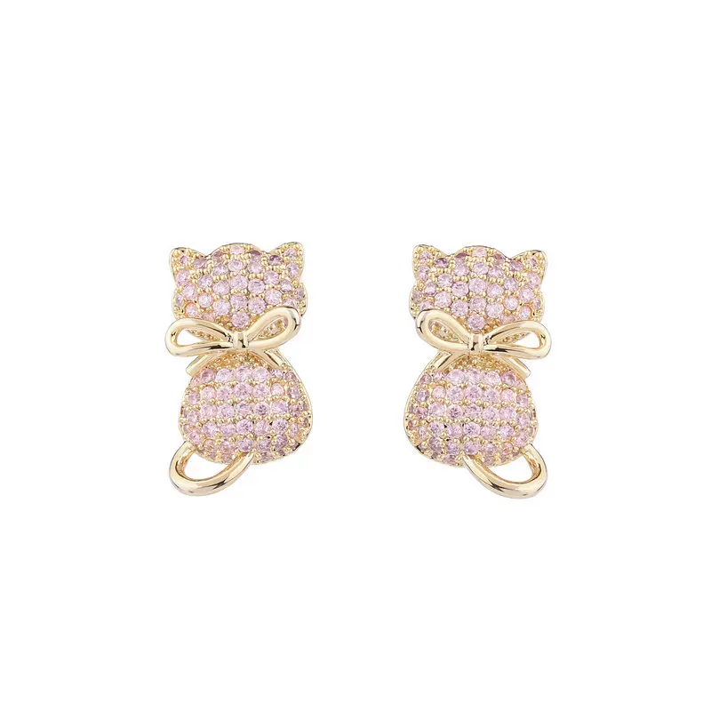 

S925 silver needle zircon animal earrings cute cat earrings girl gift LYX197
