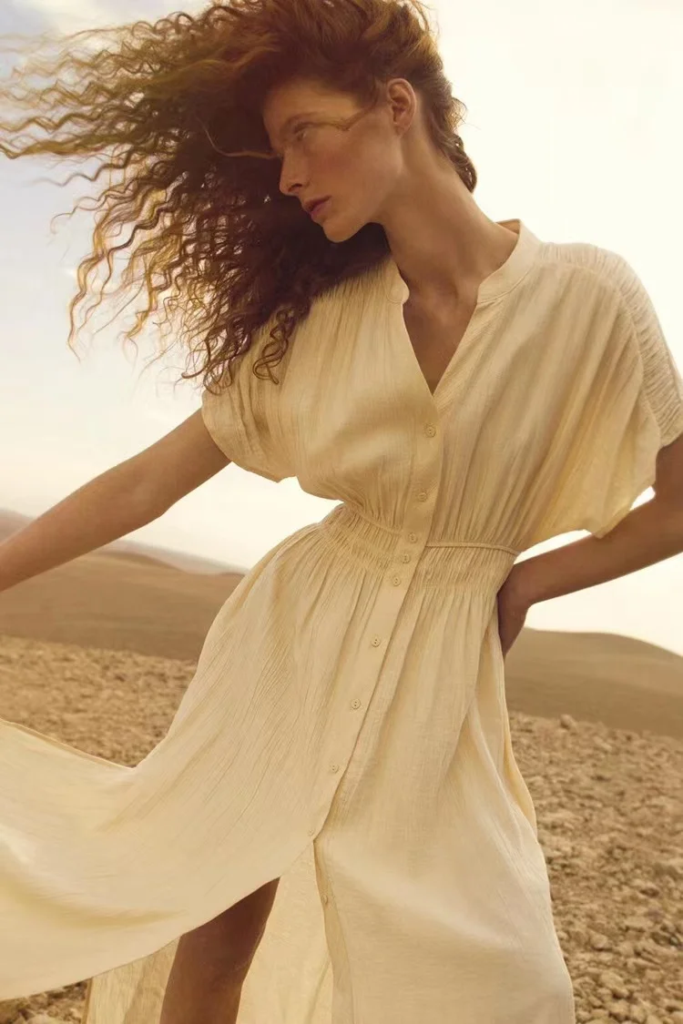 Женское праздничное платье ZA повседневное однобортное средней длины с эффектом