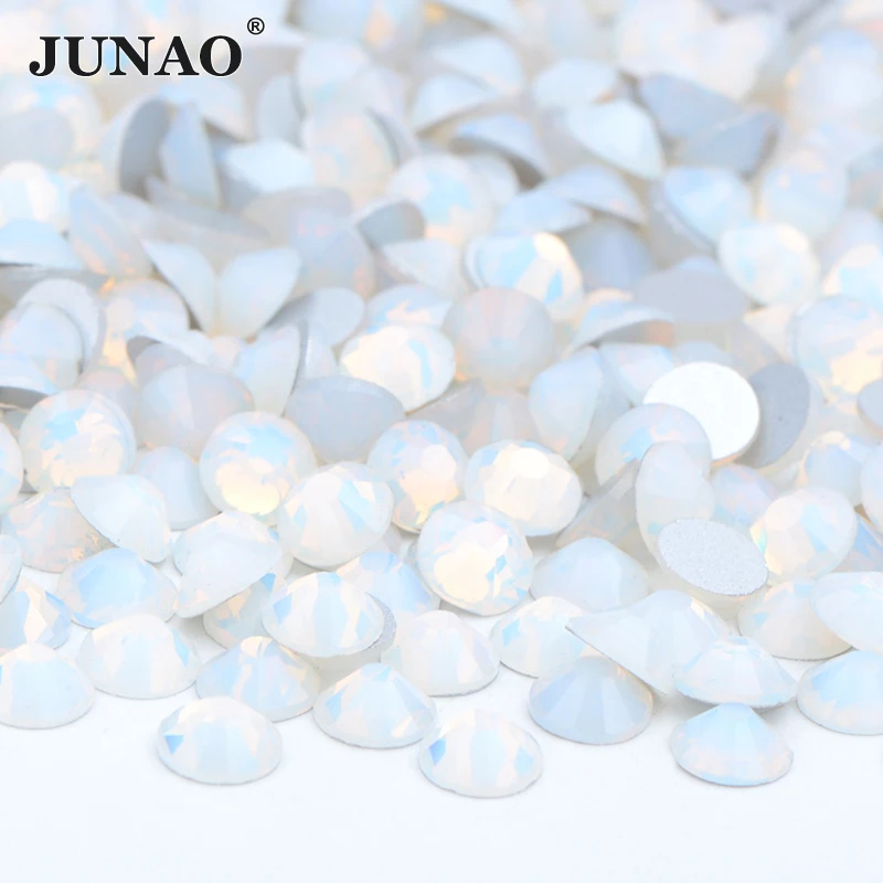 

JUNAO Bulk Package SS6 8 10 12 16 20 30 White Opal Glass Rhinestones Wholesale Flatback Strass Non Hotfix Crystals For Tumblers
