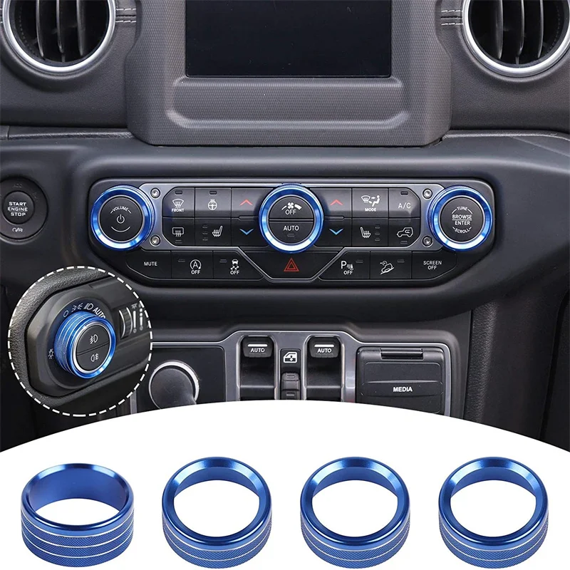 

4pcs/set Car Air Conditioner Switch Knob Ring Decoration Cover for Jeep Wrangler JL 2018-2022
