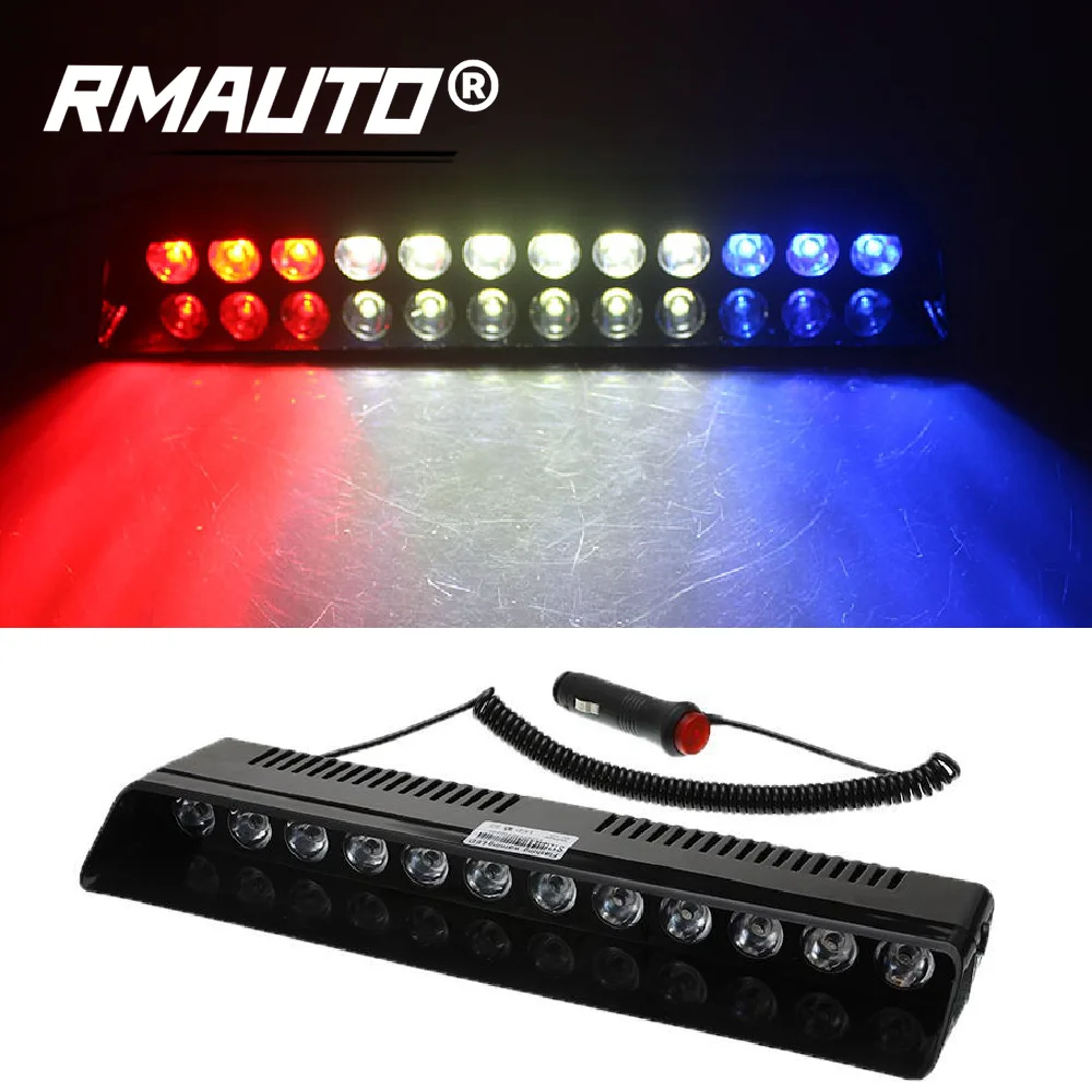 

12V Blue Red Car LED Emergency Strobe Light Bar Police Warning Flash Visor Deck Dash Windshield Lamp with Cigarette Lighter Plug