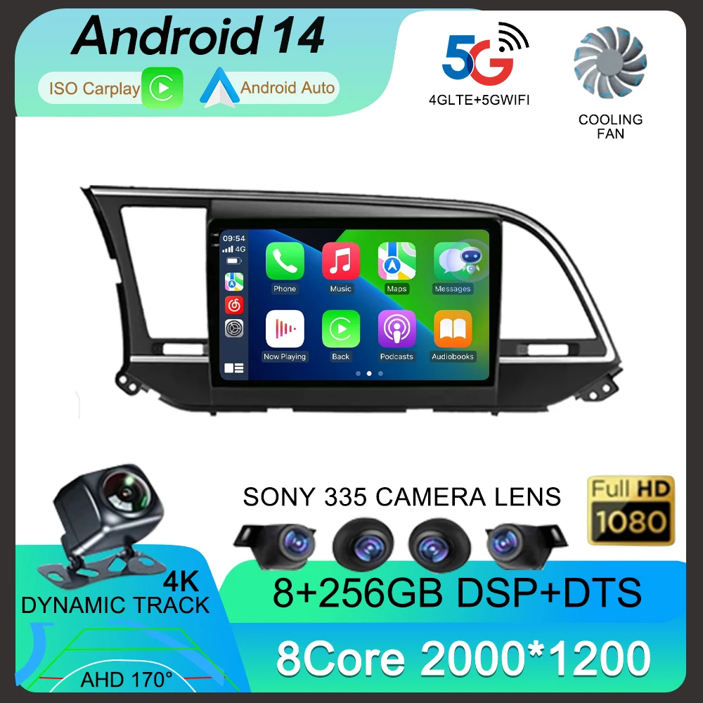 9-дюймовый Android 14 для Hyundai Elantra 6 2016-2018 Поддержка DSP QLED Сенсорный экран Автомобильный