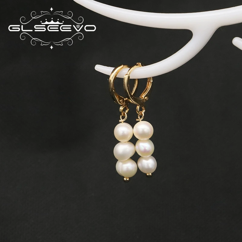

GLSEEVO Natural White Freshwater Pearls Ear Hooks Earring For Women 2022 New Design Korean Fashion Charm Fine Jewelry