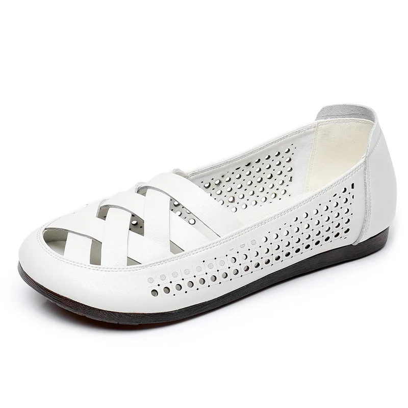 

GKTINOO Summer Genuine Leather Hollow Sandals for Women Soft Sole Comfortable Sandals 2022 Large Size Flat Sandals Casual Shoes