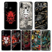 samurai oni mask tattoo dragon art case for huawei y6 y7 y9 2019 y6p y8s y9a y7a soft cases cover mate 10 20 lite 40 pro plus 5g
