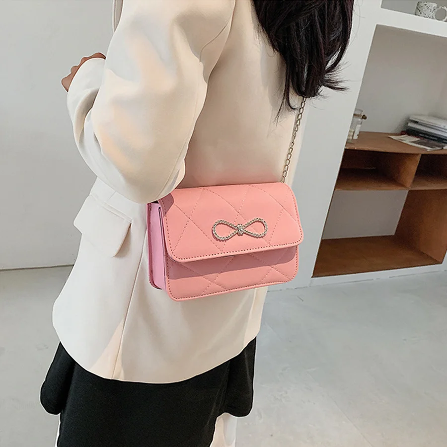 

Small Square bag New Quality PU Leather Women's Handbag Chain Shoulder Messenger Bags Satchel Casual Bow Crossbody Bags Clutch