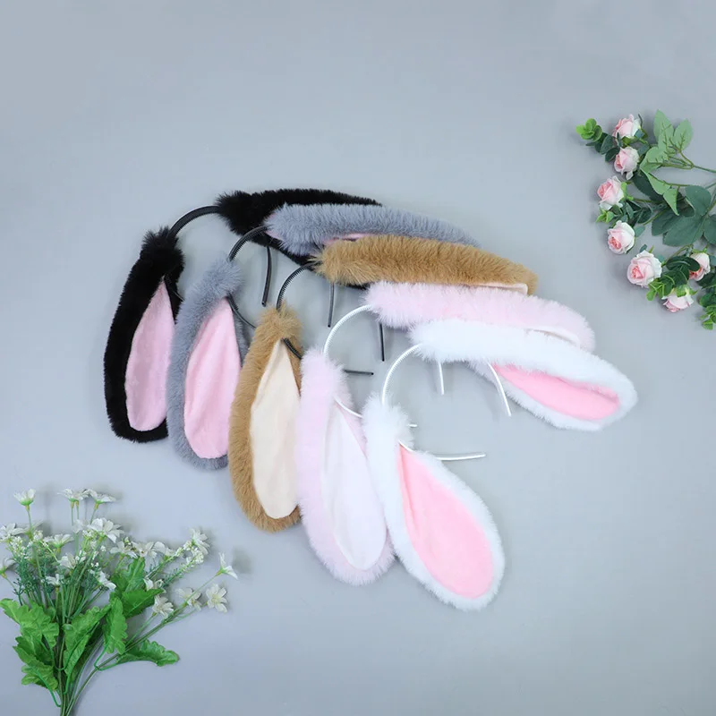 2023 New Dropping Ears Rabbit Hair Accessories Cosplay Pug Poodle Ears Tail Hand Made of Imitation Plush Hair Hoop