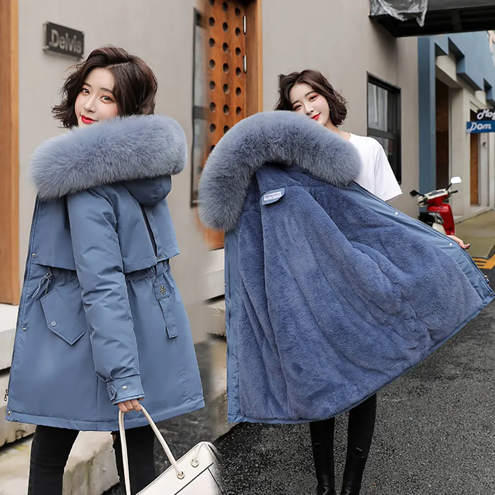 

2022 New Fashion Long Winter Coat Oversized Women Clothes Wool Liner Hooded Parkas Slim with Fur Collar Warm Winter Jacket Women