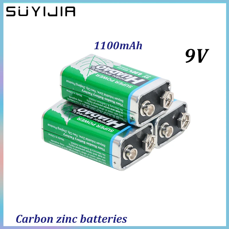 

9V 10pcs 1100mAh Dry Cell 6F22 Carbon Battery for Microphone Multimeter Smoke Alarm Walkie Talkie Electric Guitar Metal Detector