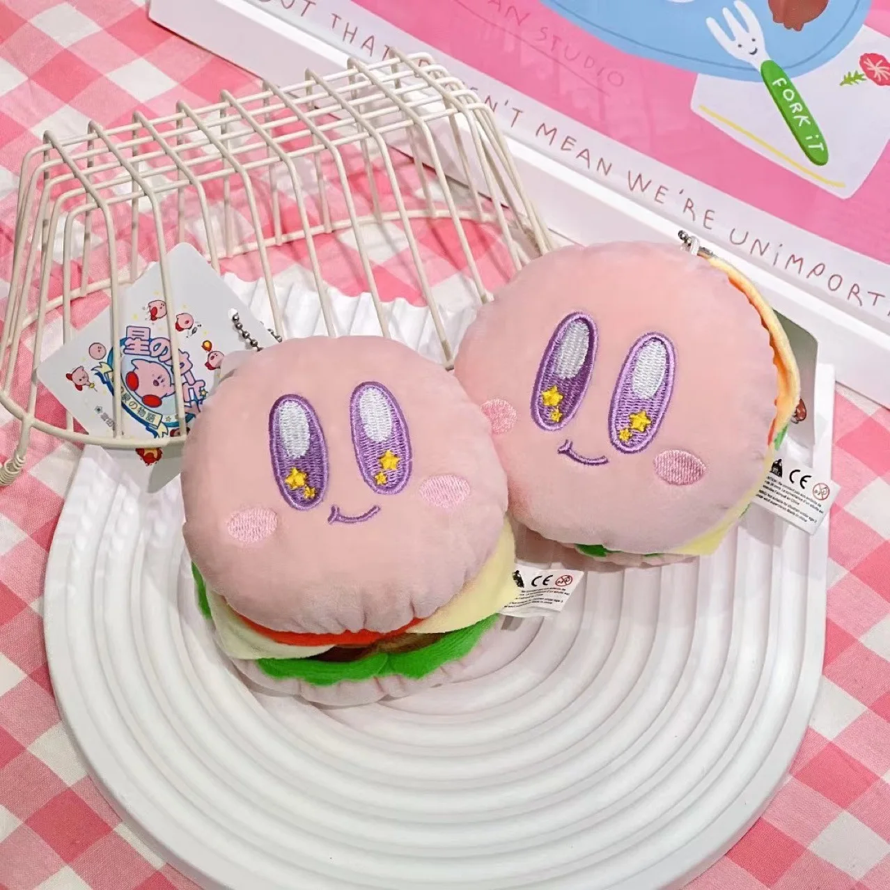 

Kirby Симпатичная плюшевая кукла-гамбургер, брелок, кавайная пушистая мягкая набивная звезда, искусственное украшение
