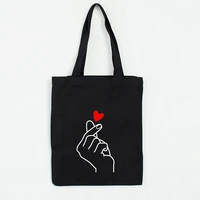 heart gesture women canvas foldable shopping bag cartoon cotton bag female handbags tote shoulder shopper bag bolsa feminina
