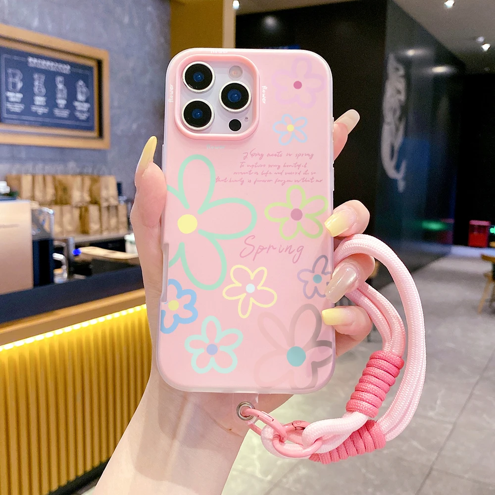 Фото Чехол для телефона из ТПУ с ремешком на запястье для Redmi Note 14 Pro Plus 5G, 14, 13 Pro, 12, 11, 10, 14C, 13C, 15C 4G 5G, с корейскими цветами и шнурком №5