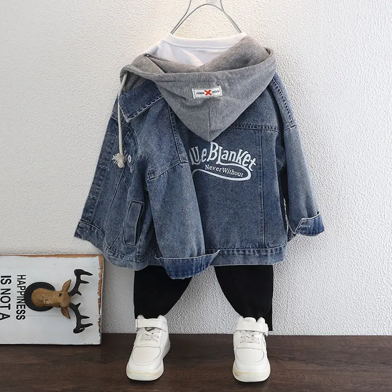Boy  Denim Jackets kids jeans coat Children hooded Outerwear clothing Spring Autumn boy hooded sport Clothes For 3-12T kids