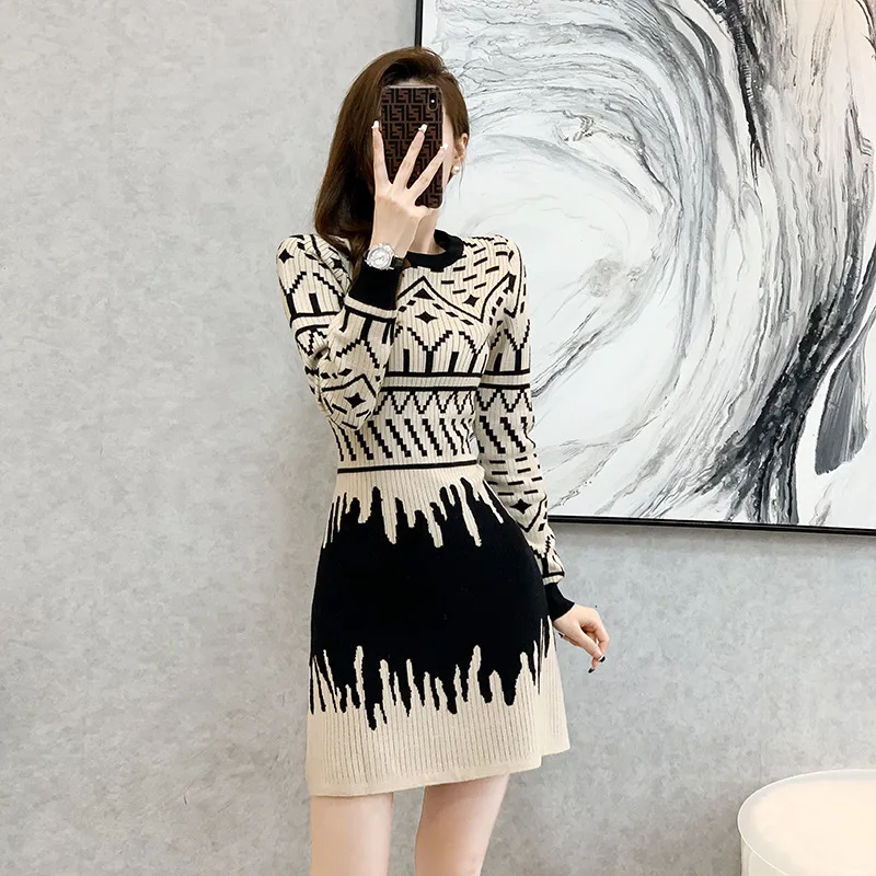 Xiaoxiangfeng платье женское 2024 осень и зима новый зарубежный стиль тонкая талия с