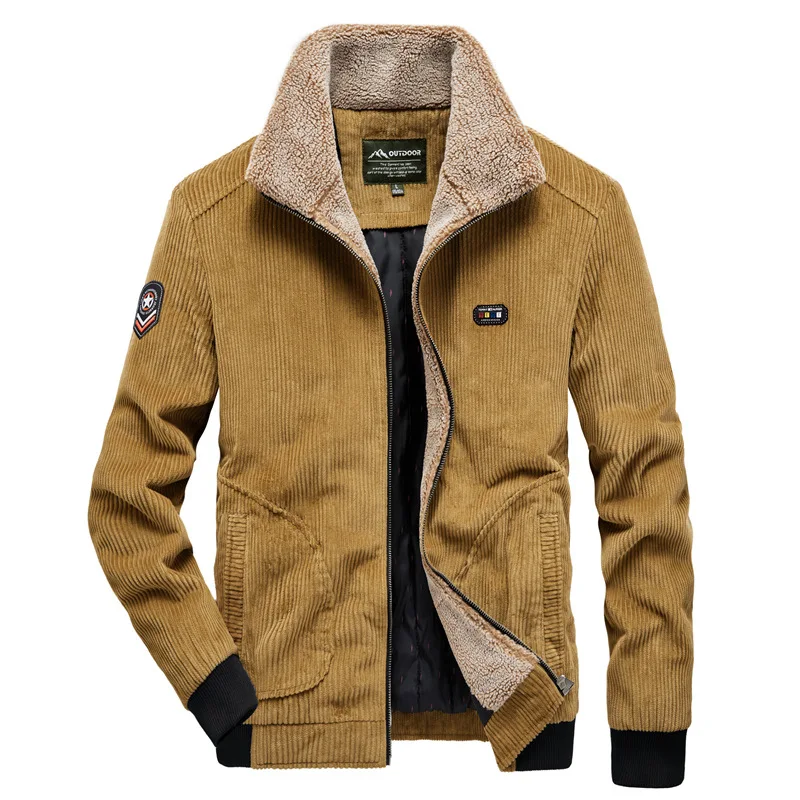 

Autumn Winter Casual Cotton-Padded Jacket Men Corduroy Zipper Design Cotton-Padded Coat Men Lapel Warm Padded Jacket Men