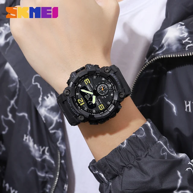 2 Time Display Analog LED Light Electronic Wristwatch Chrono 3