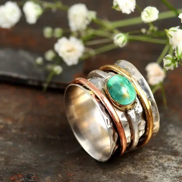 

Vintage Turquoise Plated Tricolor Men's and Women's Rings European and American Wedding Gemstone Jewelry Rings
