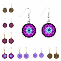 fashion bohemian mandala pattern 20mm glass cabochon ear hook earrings kaleidoscope series earrings female gift jewelry