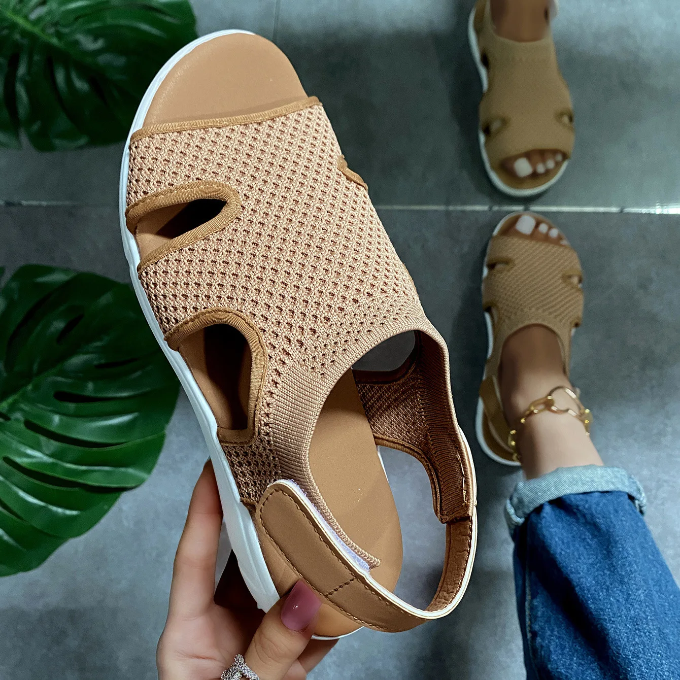 

2022 New Ladies Sandals Large Size Breathable Stretch Fly Woven Sandals Casual Walking Outdoor Women's Shoes Beautiful Shoes