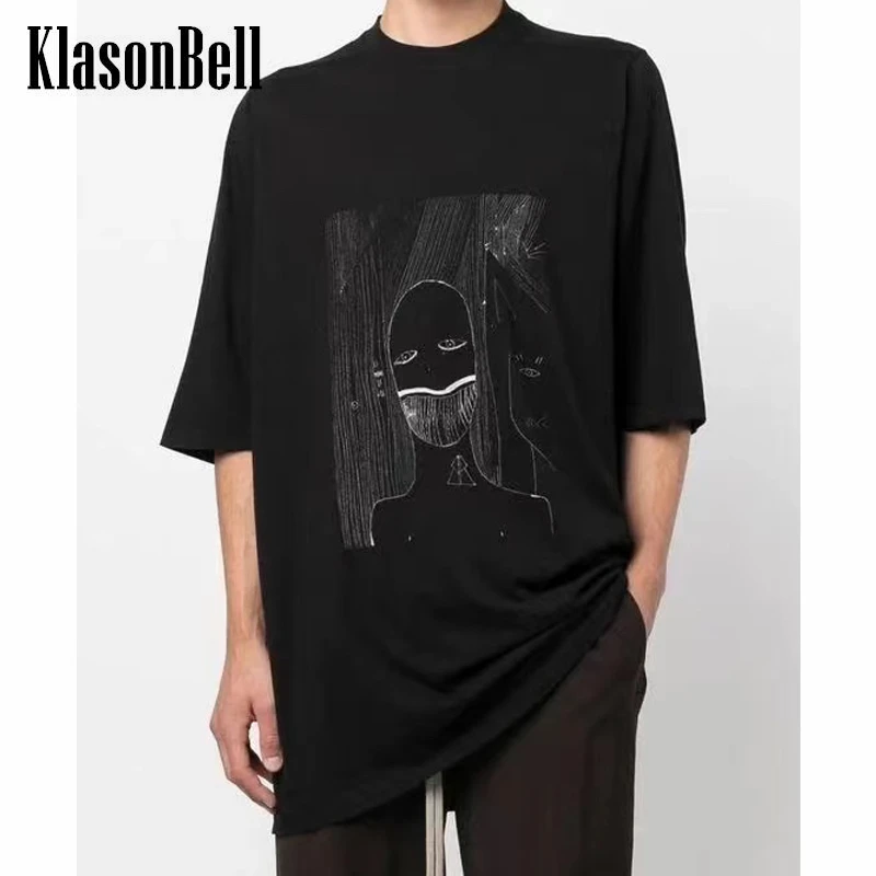 

7,13 KlasonBell, свободная хлопковая Футболка с мультяшным принтом и рукавом до локтя, женская черная футболка