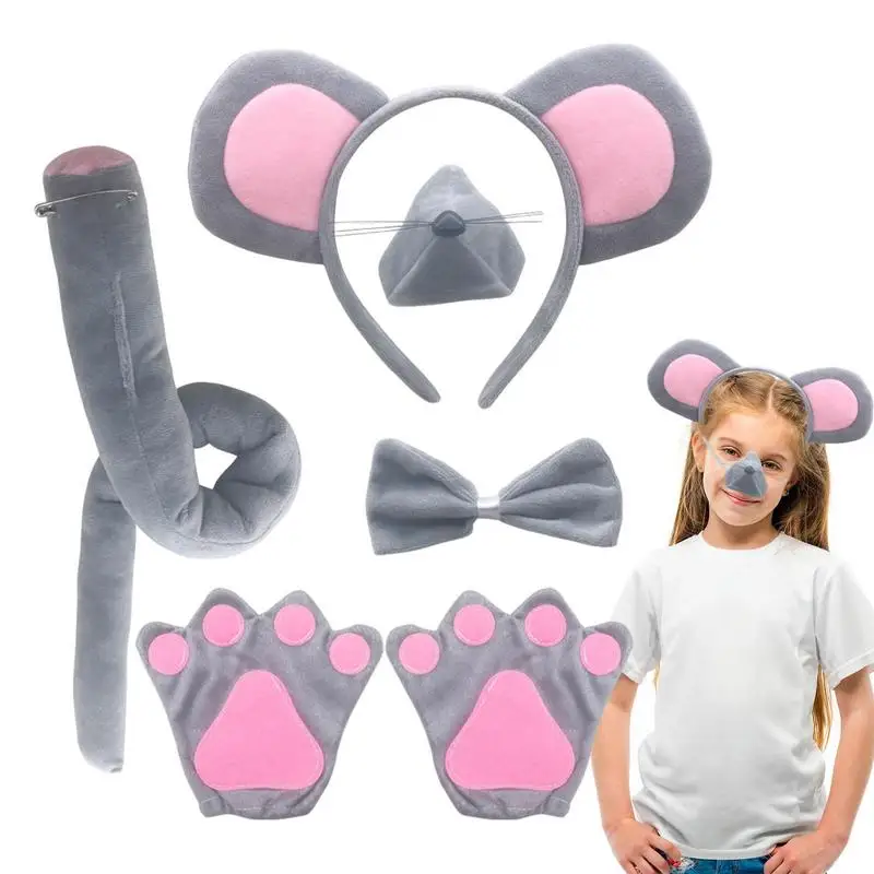 

Набор аксессуаров для костюма мышь, уши, повязка на голову, хвост, нос и галстук-бабочка, 3d-костюм животного для косплея
