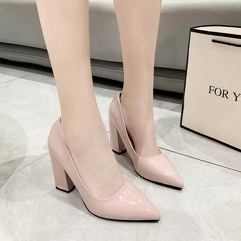 Pointed Toe Shoes Women's Thick and High Heels 2023 New Women's Shoes Spring Shallow Mouth  Women's Single Shoes