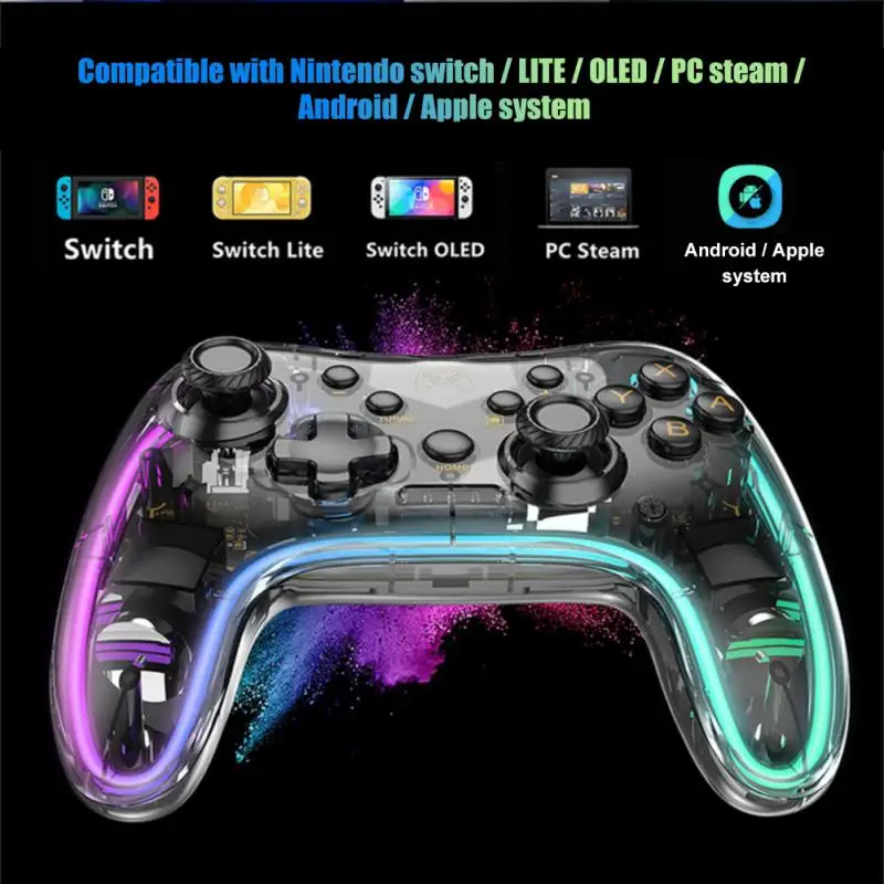 

Беспроводной геймпад, игровой контроллер RGB LED Turbo с вибрацией для IOS/Android/ПК, джойстик для Switch / Switch Lite / Switch O светодиодный