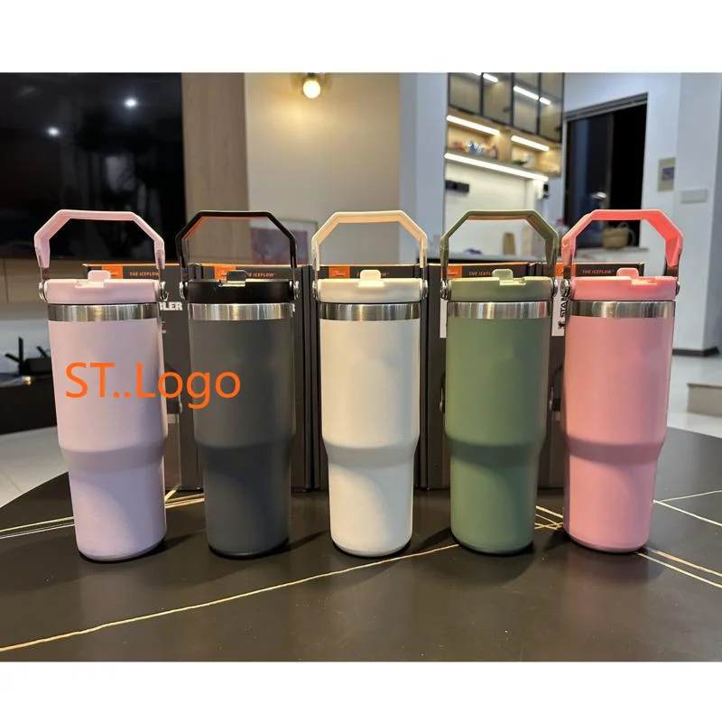 

40oz H2.0 Stainless Steel Tumblers Vacuum Insulation Coffee Mug Keep Cold Cups With Straw Lids Handle Thermocup Caixa Termica