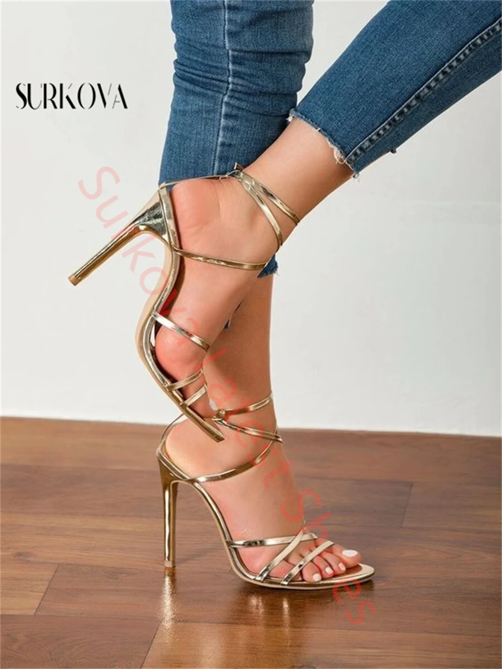 Cross Narrow Strap High Heel Sandals for Women Pointed Open Toe Ankle Strap Back Strap Women's Stilettos Shoes New Runway Shoes