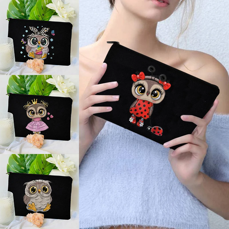 

Owl Cartoon Print Black Cosmetics for Women Vanity Woman Toiletry Bag Cosmetiqueros for Women Organizer Makeup Organizer Storage
