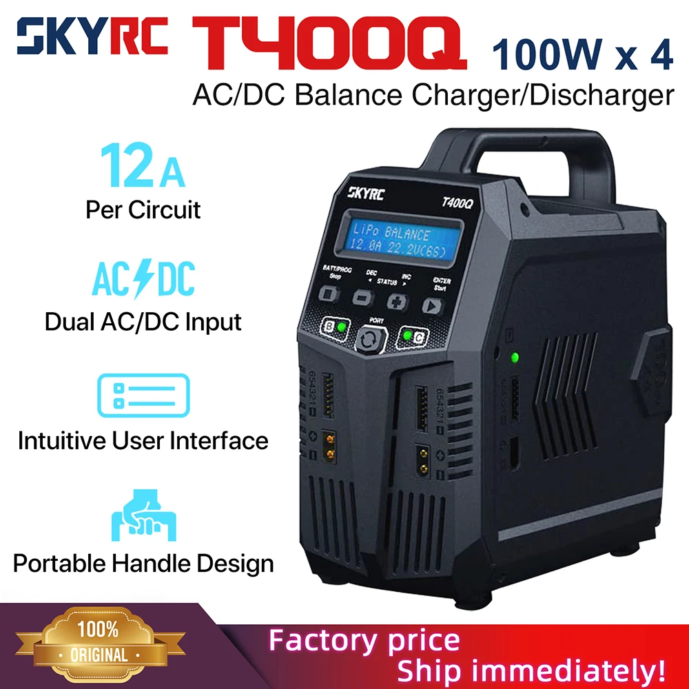 

SKYRC SK-100189 T400Q Lipo Battery Balance Charger/Discharger Quattro AC/DC 1-6S XT60 LiFe NiMH NiCd RC Battery Charger