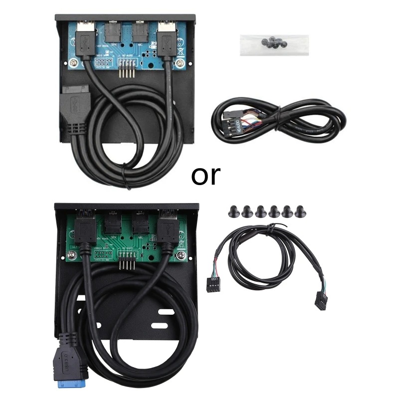 

19Pin 2 Port USB 3.0 Front Panel Hub HD-Audio 3.5inch 3.5 Expansion Cable Adapter Metal Bracket for PC Floppy Bay
