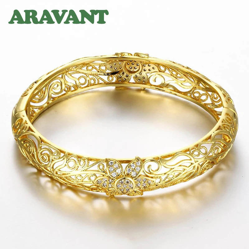 

24K Gold Hollow Flowers Bracelet Bangle For Women Fashion Jewelry