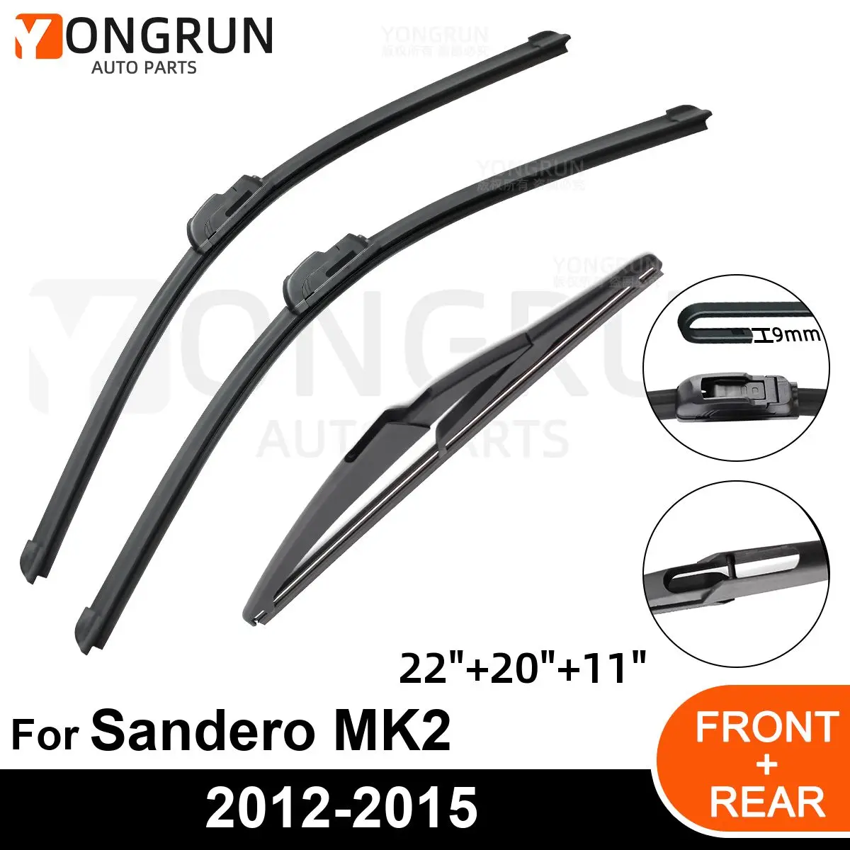 

Car Windshield Windscreen Front Rear Wiper Blade Rubber Accessories For Dacia / Renault Sandero MK2 22" 20" 11" 2012 - 2014 2015