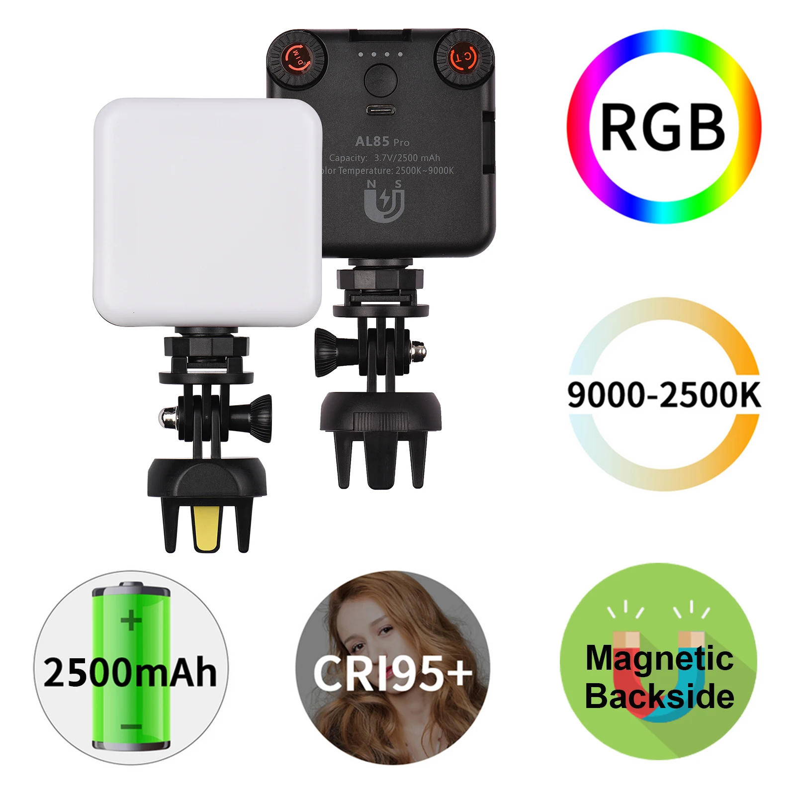 

3 Options RGB Pocket LED Video Light Video Conference Lighting 2500K-9000K CRI95+ Battery 3 Cold Shoe for Vlog Live Streaming