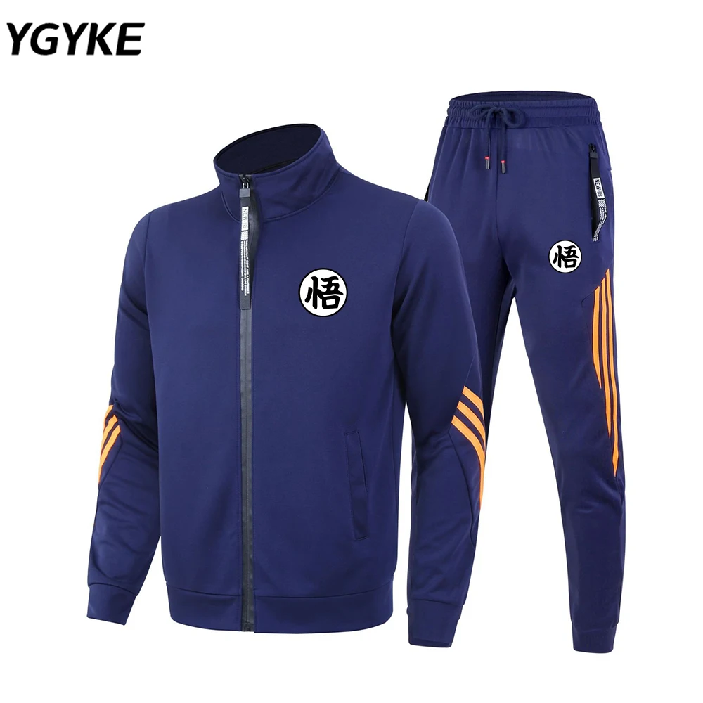 

Spring and Autumn Men's Sports Suit Stand Collar Zipper z goku Jacket + Pants Youth Sportswear Fashion Casual Two-piece Set